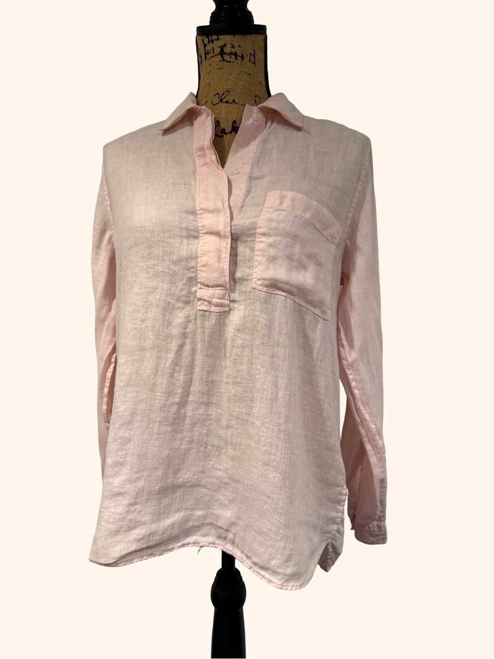 GAP Light Pink Linen-Blend Button Popover Shirt